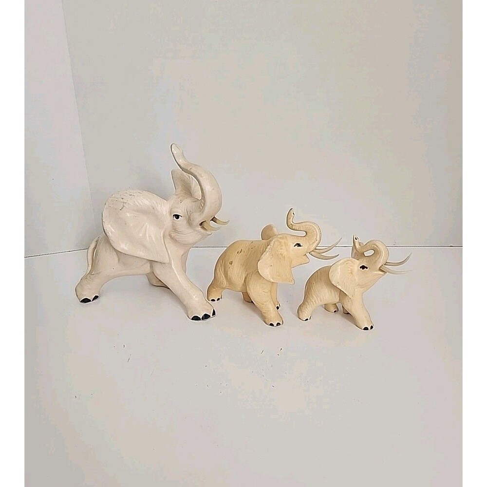 Vintage Lot of 3 Ceramic Elephants  Figurines Decor A Few Chipped Spots SEE